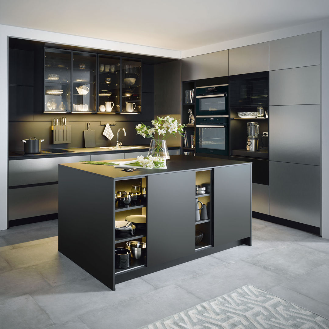 schueller kuechen Schueller Designkueche Mit Insel Schwarz Matt